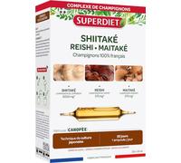 Shiitaké Reishi Maitaké - Champignons 100% français - Immunité - Ampoules | Cure 20 ampoules 10ml-Shiitaké 9000mg, Reishi 375mg, Maitaké 375mg-Méthode culture Japonaise-Fabrication Française-Superdiet