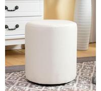 SHIJHUI Pouf ottomane en cuir synthétique, coussin rond résistant aux rayures pour pouf de salon, sous le bureau, blanc, 40 cm de haut x 31 cm de large