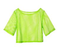 Shijuuke Haut en Résille Fluo Court | T-Shirt Décontracté Néon à Épaules Dénudées pour Femmes, Manches Courtes, Transparent, Années 80, Vert Fluorescent, XL