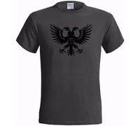 SHIKAIQI Double Headed Eagle Emblem Mens T Shirt Russia Serbia Albania German Albanian 100% Cotton Shirt Tops Dark Grey Grey XL