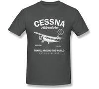 SHIKAIQI Men's Cessna Leisure Brand Biplane T Shirt Airplane Adventure Travel Around The World Vintage T Shirt Dark Grey XXL