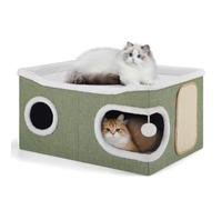 Shikha Niche Pliable pour Chat, Maison d'intérieur pour Grands Chats, 61 x 45 x 32 cm, 2 Couches de Cube pour Chat, XXL avec griffoir et Balle de Jeu,Niche pour Grands Animaux de Compagnie, Vert