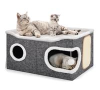 Shikha Niche Pliable pour Chat, Maison d'intérieur pour Grands Chats, 61 x 45 x 32 cm, 2 Couches de Cube pour Chat, XXL avec griffoir et Balle de Jeu,Niche pour Grands Animaux de Compagnie, Gris