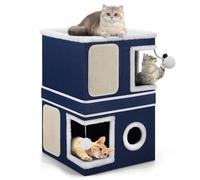 Shikha Niche pour chat à 3 couches, pliable, pour grands chats, 40 x 40 x 63 cm, cube intérieur, divisible en 2 grandes niches avec cachette, lit pour chat avec griffoir et balle de jeu
