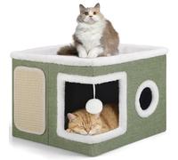 Shikha Niche pour Chat d'intérieur, Grande Grotte pour Chat à 2 Couches avec Niche Confortable, griffoir et Balle Moelleuse, Grand lit Pliable pour Chaton avec Coussins Doux Double Face pour Toutes
