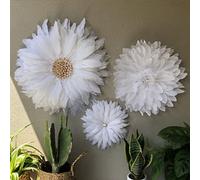 SHIKUN Fait à la Main Plume Fleur Plume décor tenture Murale Art Mural décoration Murale avec conque Blanche pour Salon, Chambre, Chambre de bébé, Cadeau