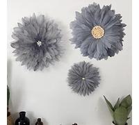 SHIKUN Fait à la Main Plume Fleur Plume décor tenture Murale Art Mural décoration Murale avec conque Blanche pour Salon, Chambre, Chambre de bébé, Cadeau