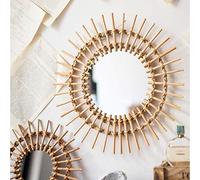 SHIKUN Miroir en rotin Fait à la Main, décor de Miroir à Suspendre, décoration Murale Miroir Art Mural pour Salon, Chambre, Chambre d'enfant, Cadeau
