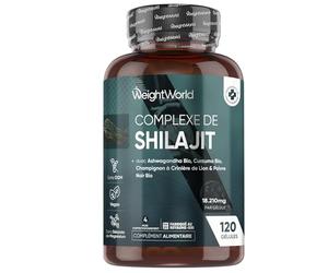 Shilajit Gelules 18210mg, Shilajit Himalaya Complexe 120 Gélules Vegan, Ashwagandha Bio, Curcuma Bio, Champignon Crinière de Lion et Poivre Noir, Riche en Acide Fulvique, Acide Humique et Minéraux