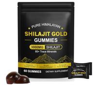 Shilajit Gommes pour hommes et femmes, 60 gommes à mâcher pur de l'Himalaya Shilajit Complément d'or - Riche en ashwagandha, acide fulvique et 85 oligo-minéraux, soutient l'énergie et l'immunité