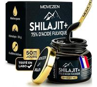 Shilajit+ Movezen, Résine de Shilajit Pure Naturelle 30 g, +75% Acide Fulvique, Himalaya 5000 m, 85 Minéraux & Oligo-Éléments, Analysé Eurofins France, Sans Additif, 600 mg, 50 Jours, Halal, Cuillère