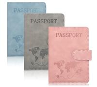SHILIPAIJC 3 Pièces Protege Passeport et Etiquette Valise Set, Cuir PU Pochette Passeport Porte Passeport Etui Passeport Blocage RFID, Protection Passeport pour Cartes de Crédit, Documents de Voyage