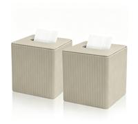 SHILIPAIJC Lot de 2 boîtes à mouchoirs en Cuir - Distributeur de mouchoirs | Boîte à mouchoirs carrée pour salle à manger, salle de bain, chambre à coucher, voiture, bureau (14 x 14 x 14,5 cm/latte)