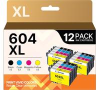 SHILIU-604XL Pack de 12 Compatible Cartouche pour Epson XP 2200 pour Epson 604 XL pour Expression Home XP-2200 XP-2205 XP-3205 XP-3[