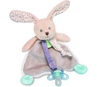 SHILIU-BABY NAT' - Doudou Attache Sucette Lapin POUPI - Doudou Carré Ultra Doux - Gris/Beige - Attache Tétine Compagnon de Bébé - P[