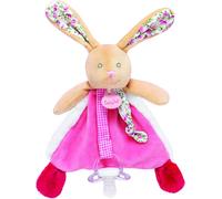 SHILIU-BABY NAT' - Doudou Lapin Attache Sucette - Doudou Attache Tétine Lapin POUPI Rose - Oreilles & Nouettes Imprimées Fleurs - I[