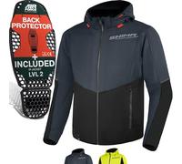 SHIMA DAYBREAKER MEN -Sweat à Capuche de Moto pour Homme -FiberQL -Couche Aramide et Refroidissante, Protections du dos, des épaules et des coudes, Fermeture à Glissière et à Bouton-pression(Gris, XL)