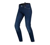 SHIMA DEVON Jeans Moto - Ventilés Élastiques Biker Pantalon Coupe Slim avec Renforts en FiberQL, Protections CE pour les Genoux et les Hanches. (Femme, Bleu foncé, 28 LONG)