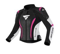 SHIMA Miura 2.0 Veste en cuir de moto pour dames, noir-blanc-rose, taille 34 pour femmes