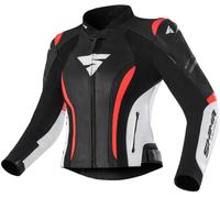 SHIMA Miura 2.0 Veste en cuir de moto pour dames, noir-blanc-rouge, taille 42 pour femmes