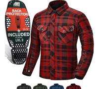 SHIMA RENEGADE MEN 2 Chemise Moto Hommes - Veste Moto de flanelle, FiberQL - Aramide et couche de refroidissement, protections CE, fermeture glissière et boutons-pression (Rouge, XXL)