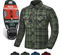 SHIMA RENEGADE MEN 2 Chemise Moto Hommes - Veste Moto de flanelle, FiberQL - Aramide et couche de refroidissement, protections CE, fermeture glissière et boutons-pression (Vert, S)