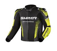 SHIMA STR 2.0 Veste de moto | Cuir, blouson sport avec protections dorsales, coudes, épaules, cuir perforé, pour combinaison 2 pièces (Noir/Fluo, 46)