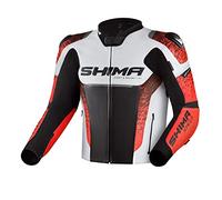 SHIMA STR 2.0 Veste de moto - Cuir, blouson sport avec protections dorsales, coudes, épaules, cuir perforé, pour combinaison 2 pièces (46, Rouge Fluo)