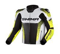 SHIMA STR 2.0 Veste en cuir de moto, noir-blanc-jaune, taille 56 pour homme