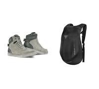 SHIMA SX-2 EVO Chaussure Moto Homme - Botte Moto Hommes Cuir, Renforcées, avec Soutien de la Cheville, Semelle Antidérapante, Coussinet de Protection (Gris, 47) + SHIMA AYRO Backpack