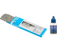Shimano Chaîne CN-HG701-11 11 vitesses + Cire pour Chaîne squirt Lube 15 ml gris 11 fach / 116 Glieder