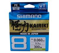 SHIMANO Kairiki 8, 300 Meter, Mantis Vert, 0.100mm/6.5kg, Fil de Pêche Tressé, 59WPLA68R01