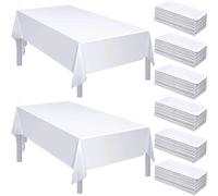 Shimeyao Lot de 48 nappes rectangulaires jetables en Plastique Blanc de 137 x 274 cm pour Table de fête, de Pique-Nique, Nappe rectangulaire en Plastique pour intérieur et extérieur