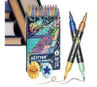 Shimmer Paint Pens - Glitter Markers - 14 x 2 cm, Water-Based Quick-Dry | Double-Tip Coloring Doodle Scrapbooking Cards Art Projects Vibrant Creative Safe Craft Supplies for Children Adultes