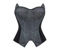 Shimmering Lace Up Trim Bustier Top pour soirées et danse, bustier transparent avec épaules dénudées, stretch flexible et oreilles de chat