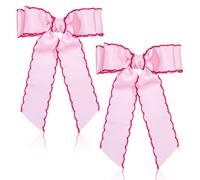 Shimmeroo Lot de 2 pinces à cheveux roses à bords ondulés avec nœud à double volant, ruban gros-grain, accessoires de cheveux pour femmes et filles, Saint-Valentin, fête d'anniversaire, usage