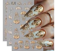 Shimmerz 3 feuilles 5D relief fleurs autocollants nail art décalcomanies gravure française nail art stickers fleurs or argent cœur arbre rétro luxe accessoires manucure