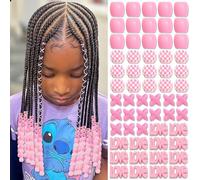 Shimmerz 60 pièces perles de cheveux roses pour enfants grosses perles bijoux dreadlock pour tresses multiples formes perles queue de cheval accessoires loc dreadlock