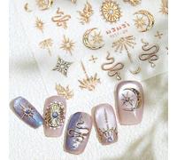 Shimmerz Relief Étoiles Autocollants Ongles pour Art d'Ongle Or Serpent Décalcomanie 5D Auto-adhésive Doré Étoiles Lune Accessoires pour Ongles