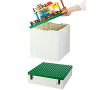 SHIMOYAMA Boîte de Rangement Pliable avec Couvercle à Base pour Duplo, Bac Empilable de 25L avec Planche de Construction Séparée pour Lego, Conteneur Pliable de 24L pour Rangement Lego Duplo Mega