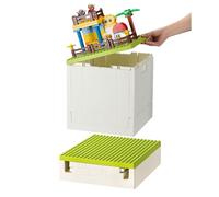 SHIMOYAMA Boîte de rangement pliable avec couvercle à plaques de base pour blocs Duplo, 26Qt. Conteneurs de rangement empilables, 25L conteneur multifonctionnel pliable pour briques Lego Duplo (Vert)