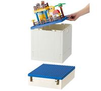 SHIMOYAMA Récipient pliable avec couvercle de panneau de construction pour blocs duplo, 26 Qt, conteneur empilable, conteneur pliable multifonction 25 l pour briques Lego Duplo, bleu