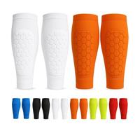 Shin Defender Lot de 2 paires de protège-tibias de football en nid d'abeille pour jeunes adultes (6 à 10 ans), blanc + orange