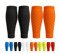 Shin Defender Lot de 2 paires de protège-tibias de football en nid d'abeille pour jeunes adultes Taille XXL Noir et orange