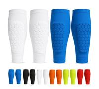Shin Defender Lot de 2 paires de protège-tibias de football en nid d'abeille pour jeunes adultes Taille XXL Blanc + bleu