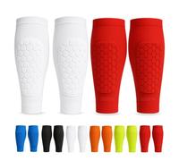 Shin Defender Lot de 2 paires de protège-tibias de football en nid d'abeille pour jeunes adultes XS (3-6 ans), blanc + rouge