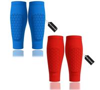 Shin Defender Lot de 2 protège-tibias de football pour jeunes adultes Bleu + rouge Taille L