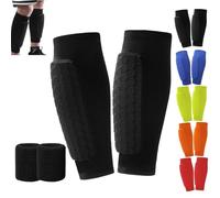 Shin Defender Protège-tibias de ski avec coussinets en nid d'abeille élastiques respirants pour enfants, garçons, adolescents, adultes (noir, XL)