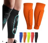 Shin Defender Protège-tibias pour le football et le ski pour enfants, jeunes et adultes (orange, taille M)
