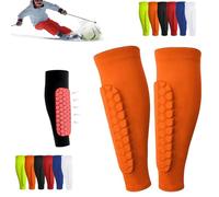 Shin Defender Shin Guards, Soccer Shin Guards, Soccer Shins Guardss Pads for Youth Adult, Calf Compression Sleeve with Honeycomb Pads (Orange, L)